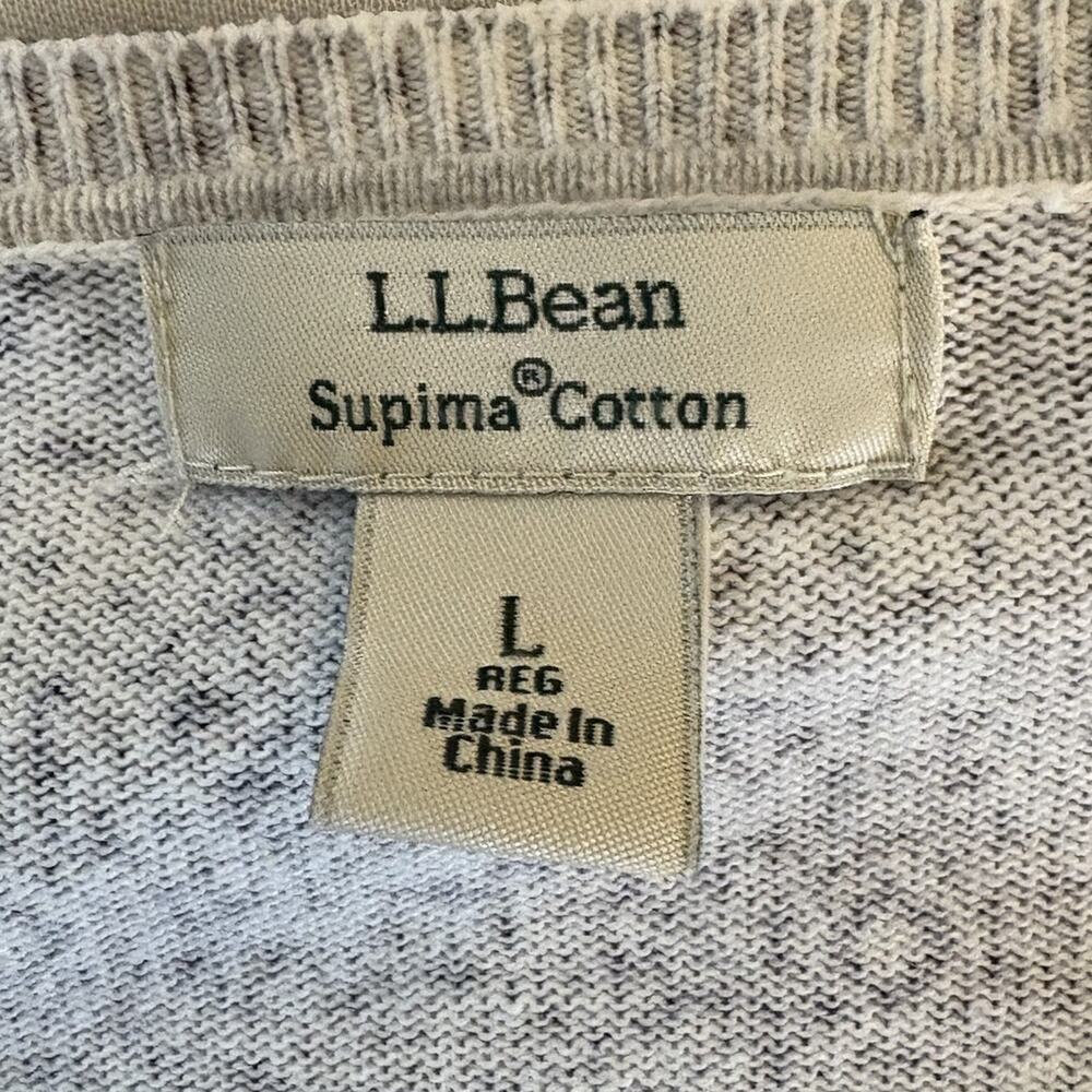 L.L. Bean Women’s Cardigan Sweater Blue & White Button Front Supima Cotton Large - Picture 8 of 10